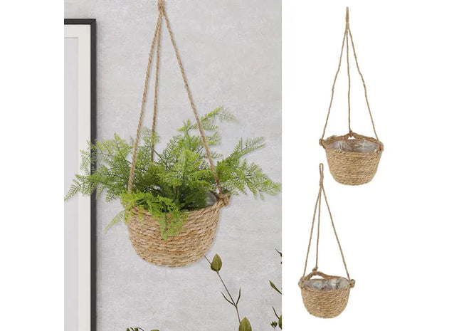 2er Set Hänge-Pflanzkörbe aus Cattail, Durchmesser 23cm - Natürliches Wohnambiente TK Gruppe® Grosshandel 