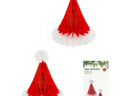 2er-Set Hängedekoration Weihnachtsmütze im Honeycomb-Stil für festliches Ambiente TK Gruppe® Grosshandel 