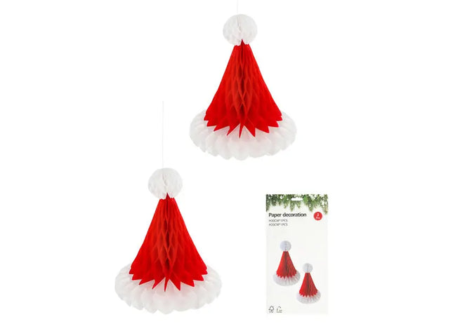 2er-Set Hängedekoration Weihnachtsmütze im Honeycomb-Stil für festliches Ambiente TK Gruppe® Grosshandel 