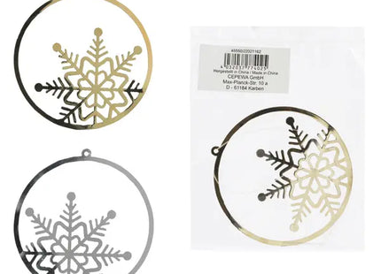 2er Set Hängende Schneeflocken, Rund, Winterdekor, ca. 6 cm Durchmesser TK Gruppe® Grosshandel 