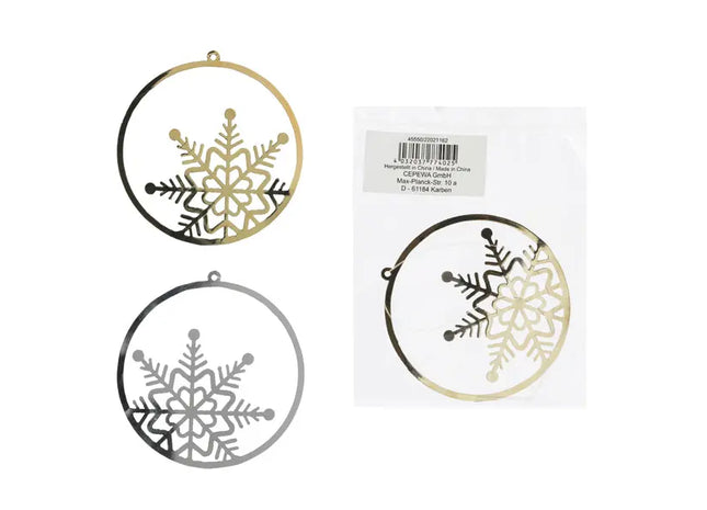 2er Set Hängende Schneeflocken, Rund, Winterdekor, ca. 6 cm Durchmesser TK Gruppe® Grosshandel 