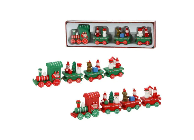 2er Set Holzzüge, je 4-teilig, Höhe ca. 5cm - Klassische Spielzeugeisenbahnen TK Gruppe® Grosshandel 