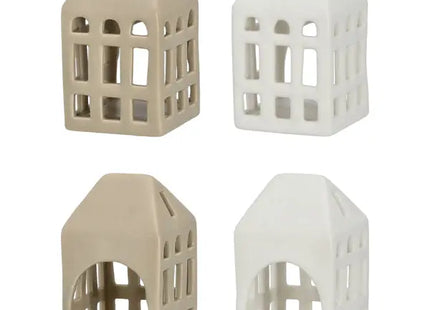 2er Set Keramikhaus Teelichthalter, 10 cm Hoch, Niedliche Kerzenhäuschen TK Gruppe® Grosshandel 