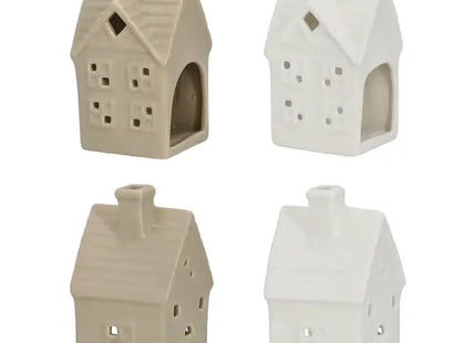 2er Set Keramikhaus Teelichthalter, 12 cm Hoch, Dekorative Kerzenhäuser TK Gruppe® Grosshandel 