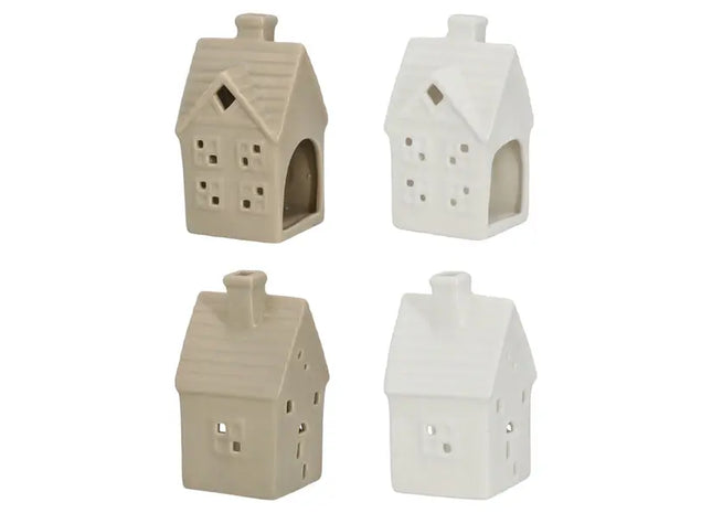 2er Set Keramikhaus Teelichthalter, 12 cm Hoch, Dekorative Kerzenhäuser TK Gruppe® Grosshandel 