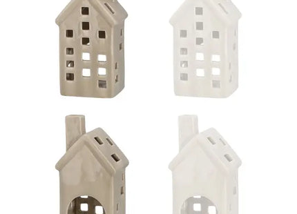 2er Set Keramikhaus Teelichthalter, ca. 14 cm Hoch, Gemütliche Kerzenhalter TK Gruppe® Grosshandel 