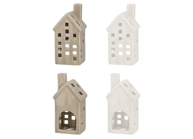 2er Set Keramikhaus Teelichthalter, ca. 14 cm Hoch, Gemütliche Kerzenhalter TK Gruppe® Grosshandel 