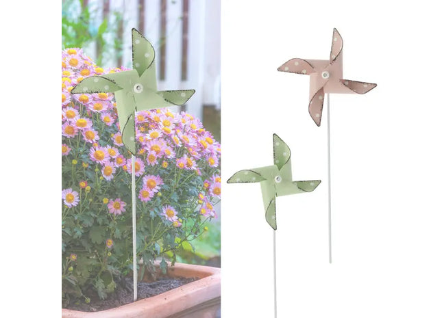 2er Set Kleine Metall-Windmühlen Gartenstecker, Höhe 43 cm TK Gruppe® Grosshandel 