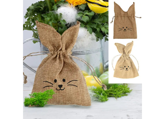 2er Set Kleine Stoffbeutel mit Hasenmotiv, Umweltfreundlich, 20x13 cm TK Gruppe® Grosshandel 