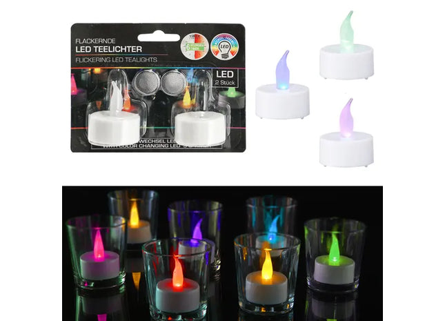 2er Set LED-Teelichter Farbwechsel mit Timer - Flammlos und sicher für stimmungsvolle Abende TK Gruppe® Grosshandel 