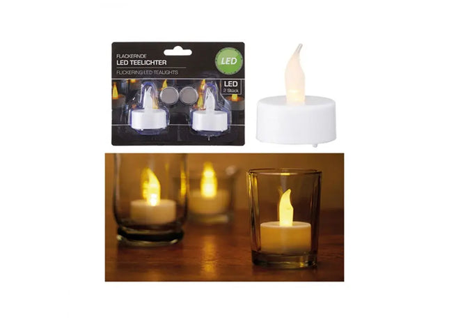 2er Set LED-Teelichter inklusive Batterien, flammenlos, 4x3cm TK Gruppe® Grosshandel 