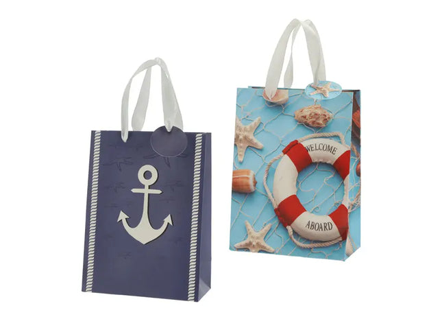 2er Set Mittelgroße Geschenktüten, Maritime Motive, 23 cm Höhe TK Gruppe® Grosshandel 