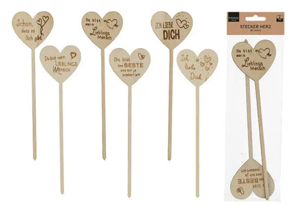 2er Set Naturfarbene Herzstecker mit Gravur, 24 cm Höhe TK Gruppe® Grosshandel 