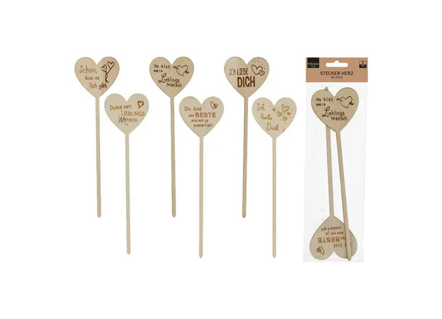 2er Set Naturfarbene Herzstecker mit Gravur, 24 cm Höhe TK Gruppe® Grosshandel 