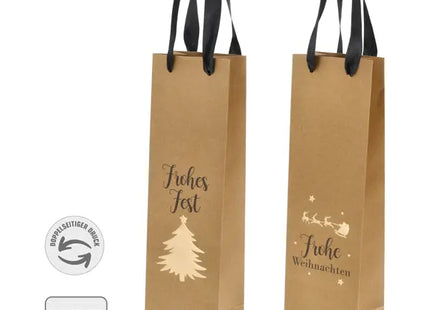 2er Set Weihnachtliche Flaschentaschen aus Kraftpapier, 35cm Höhe TK Gruppe® Grosshandel 