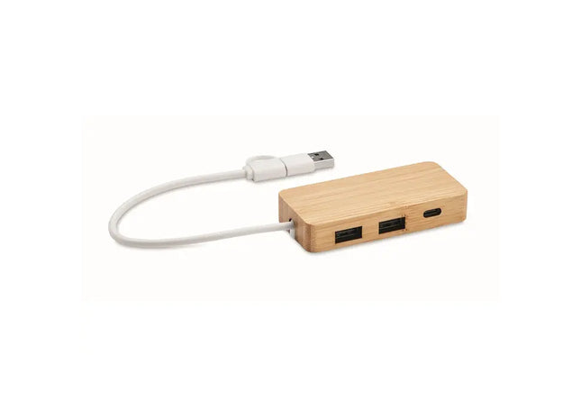3-Port USB Verteiler HUBBAM - Holz Stilvoller USB-Hub mit 3 Anschlüssen TK Gruppe® Grosshandel 