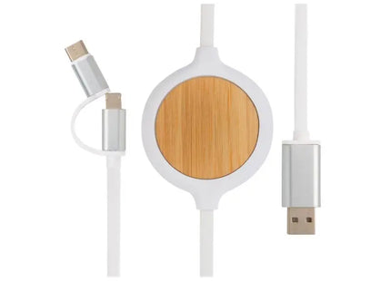 3-in-1 Kabel mit 5W Bambus-Wireless-Charger – Praktische und nachhaltige Lade-Lösung, weiß TK Gruppe® Grosshandel 
