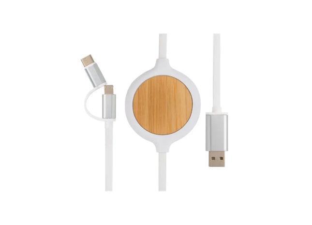 3-in-1 Kabelset mit 5W Bambus Kabelloser Ladestation - Weiß TK Gruppe® Grosshandel 