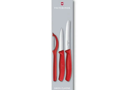 3-teiliges Gemüsemesser-Set mit Schäler in Rot - Küchenessentials TK Gruppe® Grosshandel 