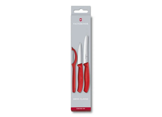 3-teiliges Gemüsemesser-Set mit Schäler in Rot - Küchenessentials TK Gruppe® Grosshandel 