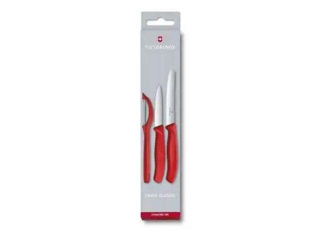 3-teiliges Gemüsemesser-Set mit Schäler in Rot: Küchenessentials TK Gruppe® Grosshandel 