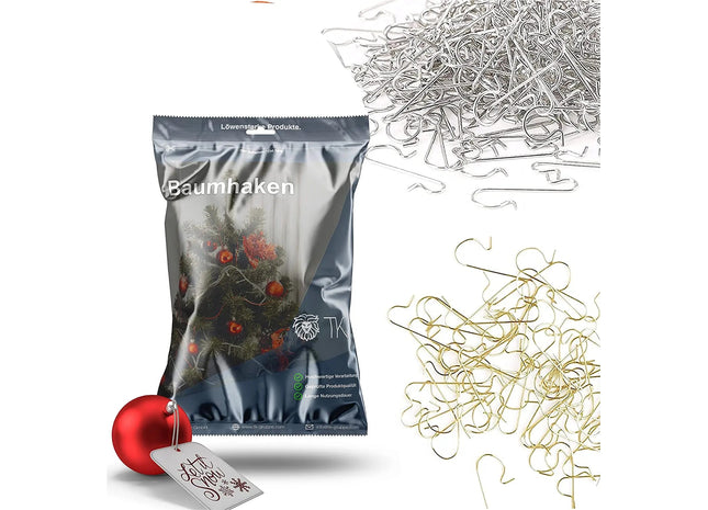 100x Haken Weihnachtsbaum Baumhaken Gold & Silber Aufhänger Kugelaufhänger für Christbaumkugel, Weihnachtskugeln, Aufhänger in S Form für Weihnachten