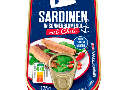 ja! Sardinen in Sonnenblumenöl mit Chili 94g