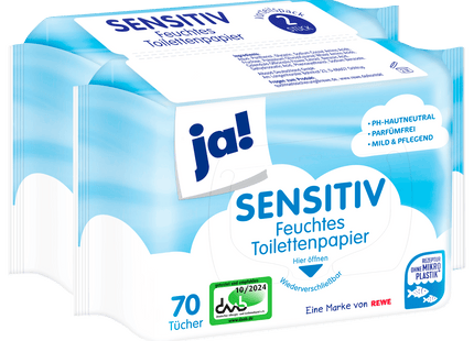 ja! Feuchtes Toilettenpapier Sensitiv 2x70 Tücher