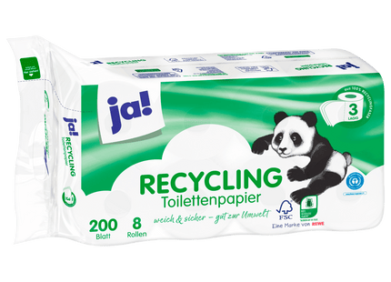 ja! Recycling Toilettenpapier 3-lagig 8x200 Blatt