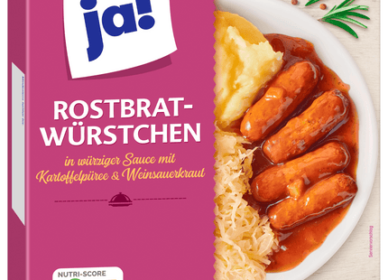 ja! Rostbratwürstchen in würziger Sauce mit Kartoffelpüree und Weinsauerkraut 480g