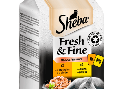 Sheba Portionsbeutel Multipack Fresh & Fine in Sauce mit Huhn und Truthahn 6x50g