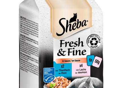 Sheba Portionsbeutel Multipack Fresh & Fine in Sauce mit Lachs und Thunfisch 6x50g