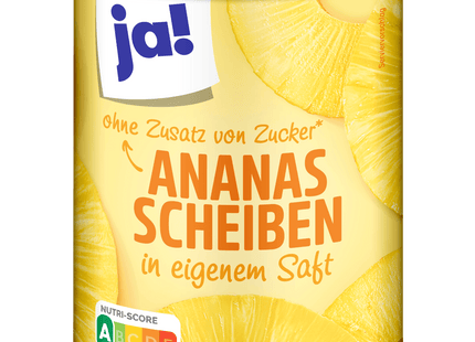 ja! Ananas ganze Scheiben in eigenem Saft 340g