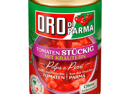 Oro di Parma Geschälte stückige Tomaten mit Kräutern 400g