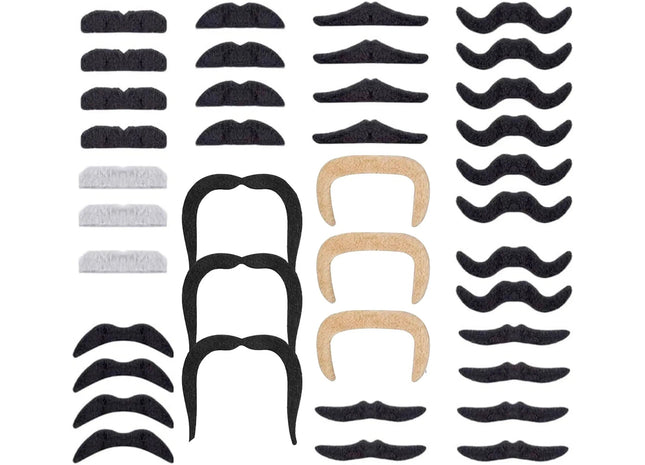 36x selbstklebend Bärte mit div. Schnurrbart Schnurbert Bart Fake Moustache Schnauzer zum Ankleben zu Fasching & Karneval