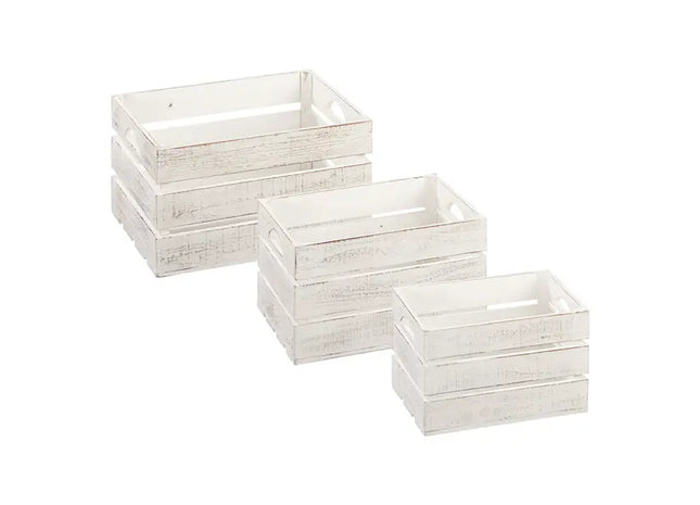 3er Set Dekorative Holzkisten, Antikweiß - Stilvolle Aufbewahrungslösung TK Gruppe® Grosshandel 