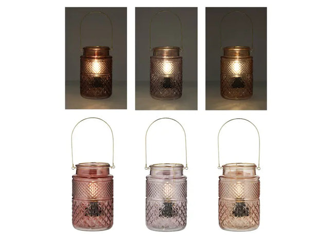 3er Set Dunkle Kristallglas-LED Leuchten mit Henkel, 20 cm - Stilvolle Beleuchtung TK Gruppe® Grosshandel 