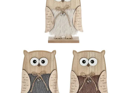 3er Set Eulenfiguren aus Holz auf Sockel, 25 cm Höhe TK Gruppe® Grosshandel 