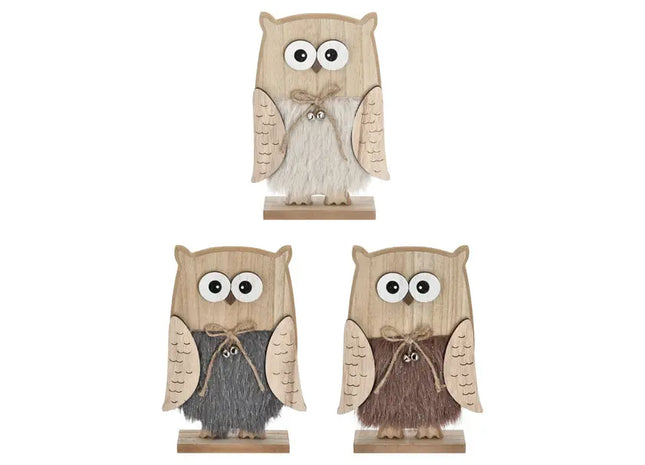3er Set Eulenfiguren aus Holz auf Sockel, 25 cm Höhe TK Gruppe® Grosshandel 
