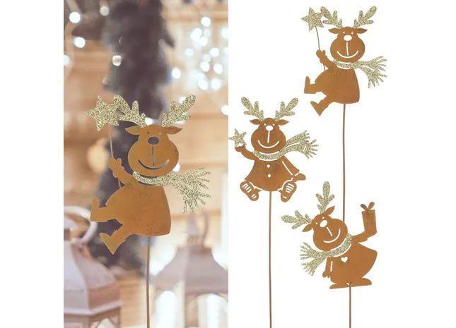 3er Set Gartenstecker Rentier, Rostoptik, klein, Höhe ca. 28cm TK Gruppe® Grosshandel 