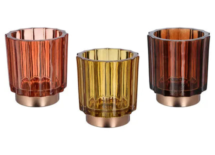 3er Set Glas-Windlichter, 10cm Hoch, Elegante Kerzenhalter für Dekoration TK Gruppe® Grosshandel 