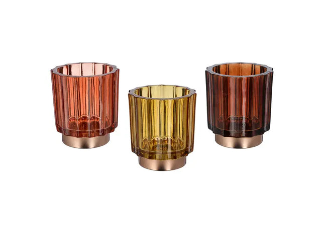 3er Set Glas-Windlichter, 10cm Hoch, Elegante Kerzenhalter für Dekoration TK Gruppe® Grosshandel 