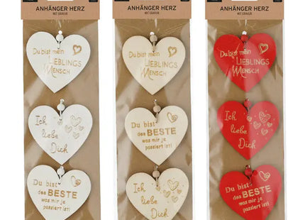 3er Set Gravierte Holzherz-Anhänger, je 6,5 cm TK Gruppe® Grosshandel 