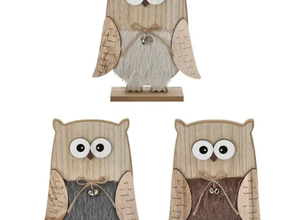 3er Set Große Eulenstatuen aus Holz auf Standfuß, 32cm Höhe TK Gruppe® Grosshandel 