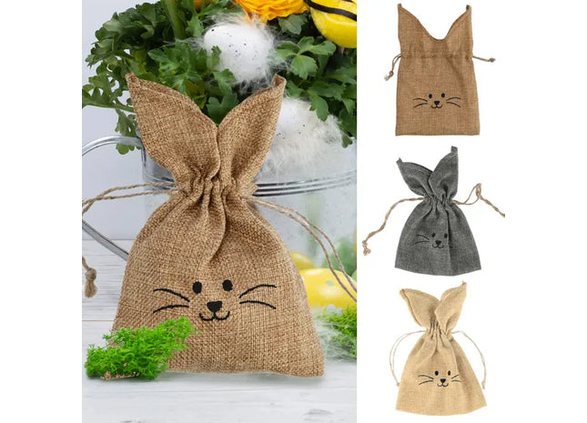 3er Set Große Stoffbeutel mit Hasenmotiv, Umweltfreundlich, 28x15 cm TK Gruppe® Grosshandel 