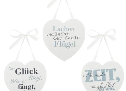 3er Set Herzanhänger mit Sprüchen, 14 cm - Inspirierende Wanddeko TK Gruppe® Grosshandel 