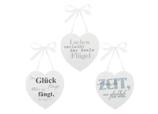 3er Set Herzanhänger mit Sprüchen, 14 cm - Inspirierende Wanddeko TK Gruppe® Grosshandel 