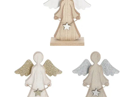 3er Set Holzengel auf Standfuß mit Glitzer, 16 cm Höhe TK Gruppe® Grosshandel 