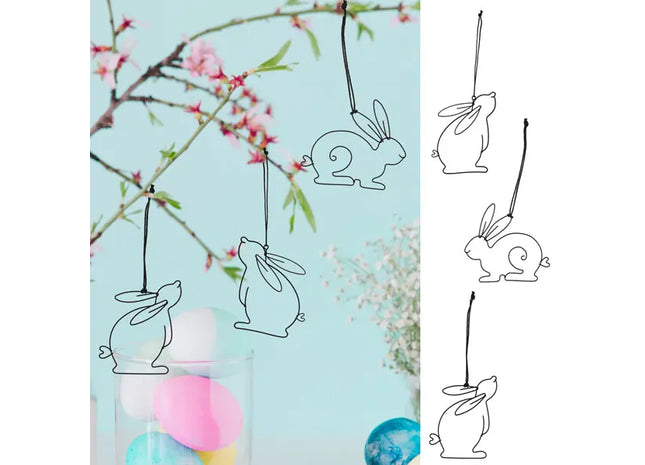 3er Set Kleine Hase-Anhänger, Linien-Design, 8 cm Höhe TK Gruppe® Grosshandel 