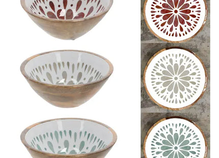 3er Set Kleine Mangoholz-Schalen mit Emaille und Mandala, Ø ca. 18cm TK Gruppe® Grosshandel 
